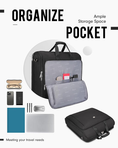 Garment Bags for Travel, Large Double Layer Suit Bag Up to 6 Suits | Foldable Carry On Garment Luggage, Convertible Business Suitcase, For Hanging Clothes, For Men Women, Shoulder Strap, Black