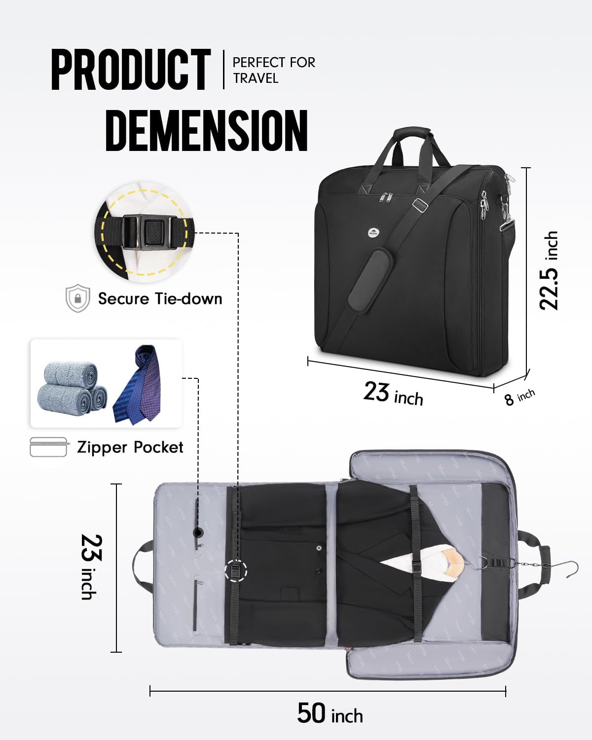 Garment Bags for Travel, Large Double Layer Suit Bag Up to 6 Suits | Foldable Carry On Garment Luggage, Convertible Business Suitcase, For Hanging Clothes, For Men Women, Shoulder Strap, Black