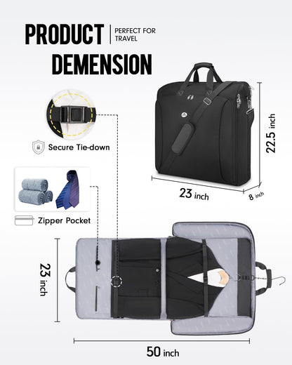 Garment Bags for Travel, Large Double Layer Suit Bag Up to 6 Suits | Foldable Carry On Garment Luggage, Convertible Business Suitcase, For Hanging Clothes, For Men Women, Shoulder Strap, Black