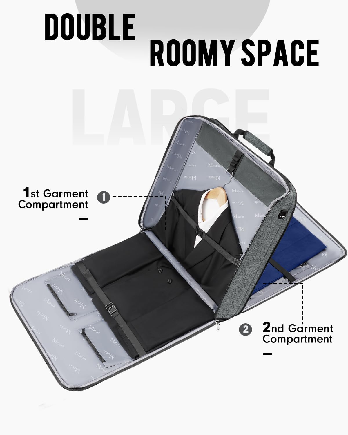 Garment Bags for Travel, Large Double Layer Suit Bag Up to 6 Suits | Foldable Carry On Garment Luggage, Convertible Business Suitcase, For Hanging Clothes, For Men Women, Shoulder Strap, Black