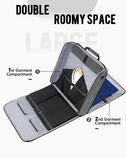 Garment Bags for Travel, Large Double Layer Suit Bag Up to 6 Suits | Foldable Carry On Garment Luggage, Convertible Business Suitcase, For Hanging Clothes, For Men Women, Shoulder Strap, Black