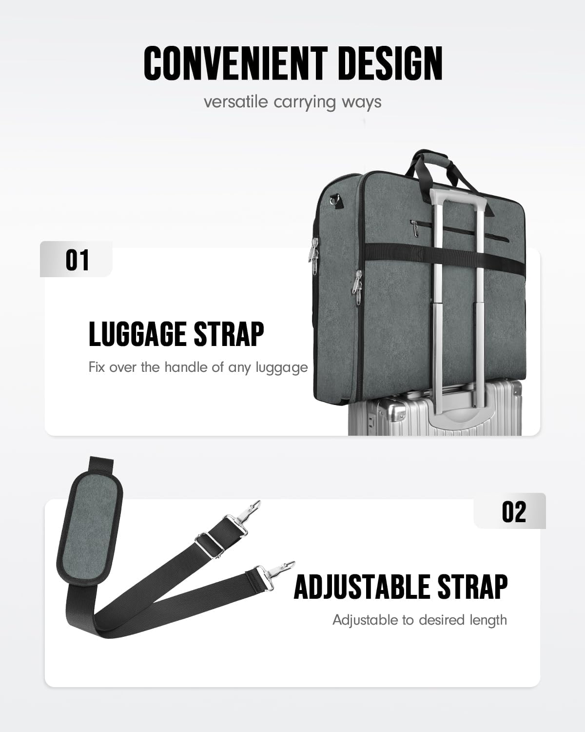 Garment Bags for Travel, Large Double Layer Suit Bag Up to 6 Suits | Foldable Carry On Garment Luggage, Convertible Business Suitcase, For Hanging Clothes, For Men Women, Shoulder Strap, Black