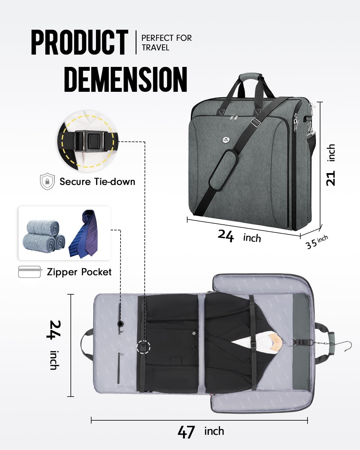 Garment Bags for Travel, Large Double Layer Suit Bag Up to 6 Suits | Foldable Carry On Garment Luggage, Convertible Business Suitcase, For Hanging Clothes, For Men Women, Shoulder Strap, Black