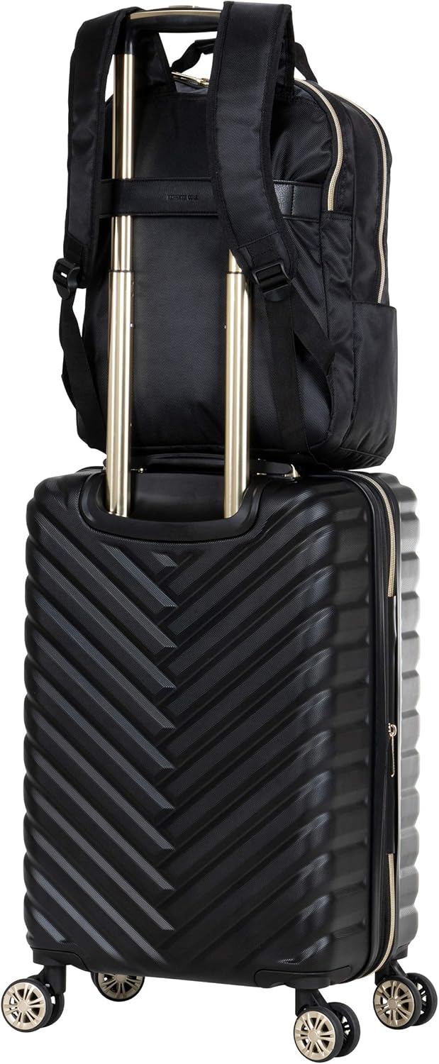 REACTION Madison Square Lightweight Hardside Chevron Expandable Spinner Luggage, Black, 2-Piece (20" Carry On + Tote)