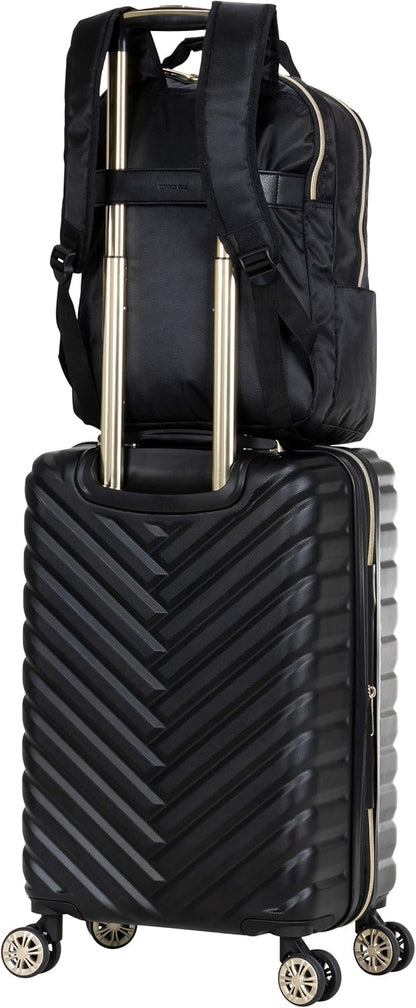 REACTION Madison Square Lightweight Hardside Chevron Expandable Spinner Luggage, Black, 2-Piece (20" Carry On + Tote)