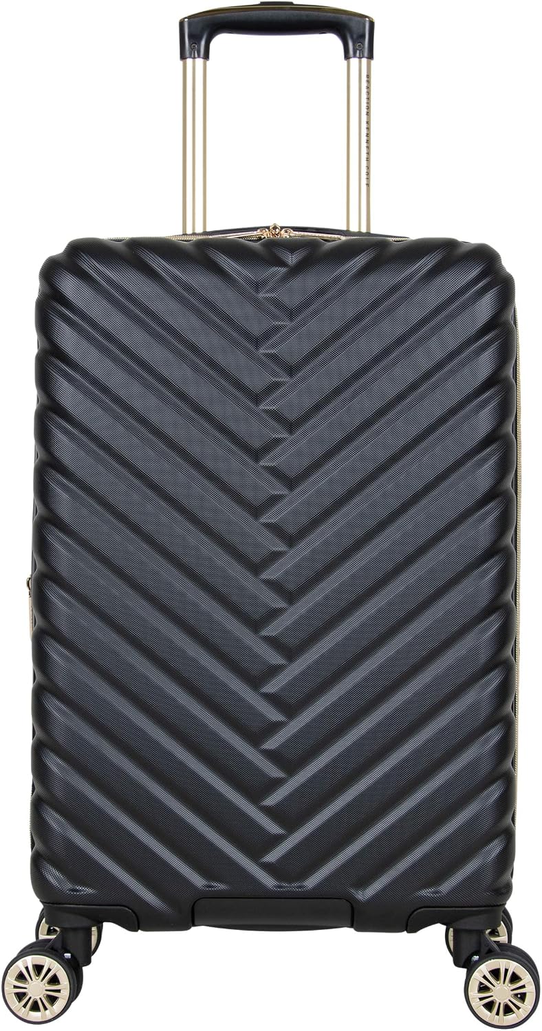 REACTION Madison Square Lightweight Hardside Chevron Expandable Spinner Luggage, Black, 2-Piece (20" Carry On + Tote)