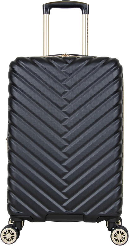 REACTION Madison Square Lightweight Hardside Chevron Expandable Spinner Luggage, Black, 2-Piece (20" Carry On + Tote)
