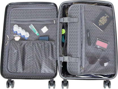 REACTION Madison Square Lightweight Hardside Chevron Expandable Spinner Luggage, Black, 2-Piece (20" Carry On + Tote)