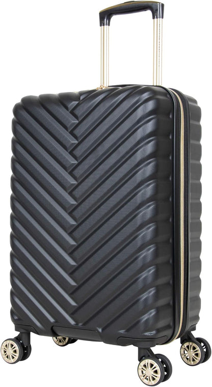 REACTION Madison Square Lightweight Hardside Chevron Expandable Spinner Luggage, Black, 2-Piece (20" Carry On + Tote)