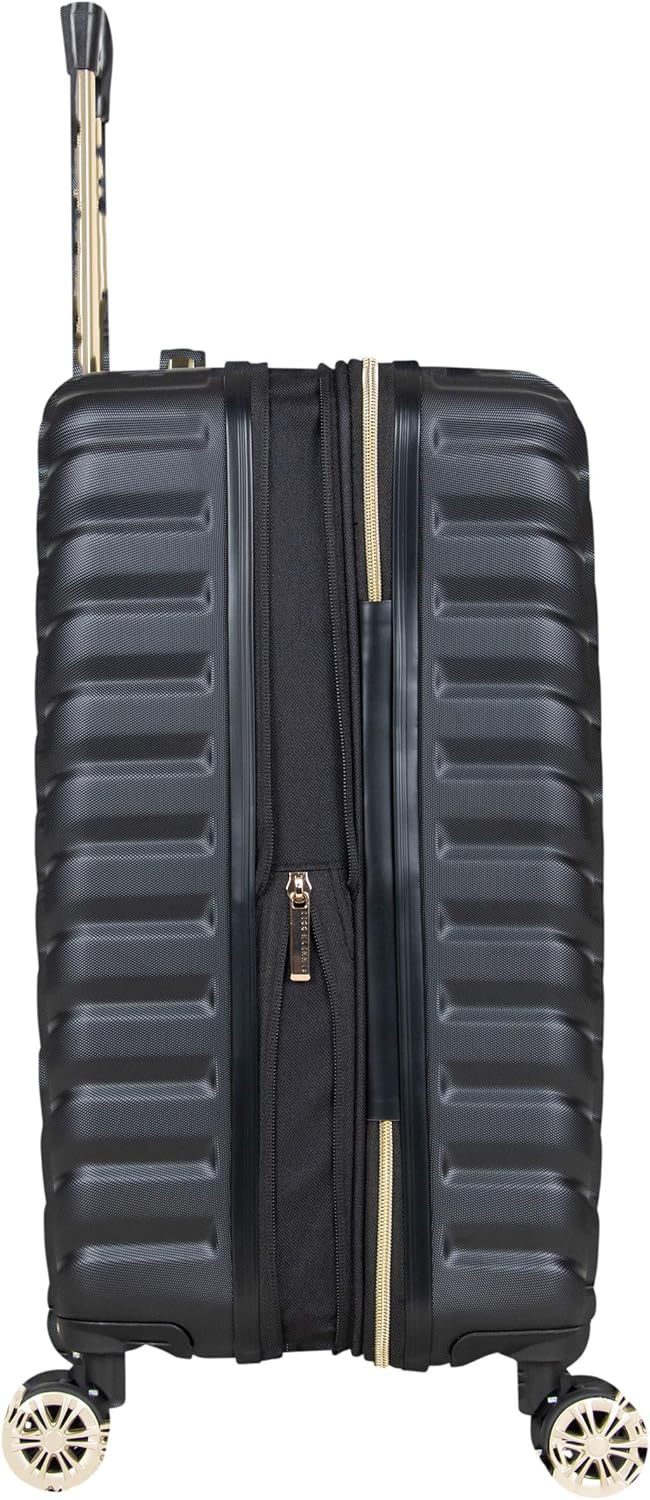 REACTION Madison Square Lightweight Hardside Chevron Expandable Spinner Luggage, Black, 2-Piece (20" Carry On + Tote)