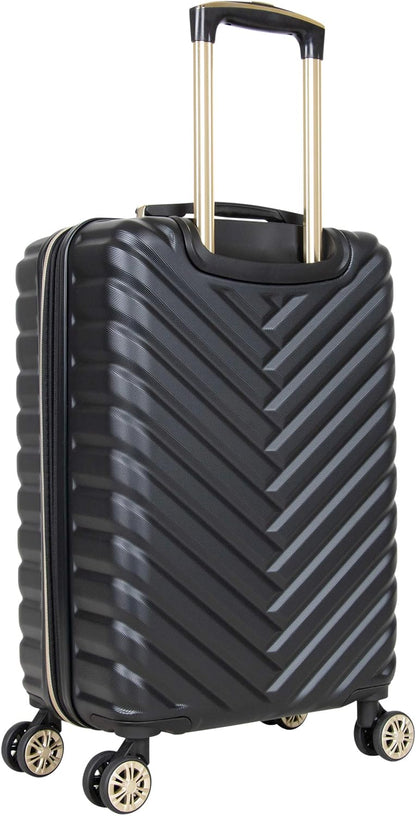 REACTION Madison Square Lightweight Hardside Chevron Expandable Spinner Luggage, Black, 2-Piece (20" Carry On + Tote)