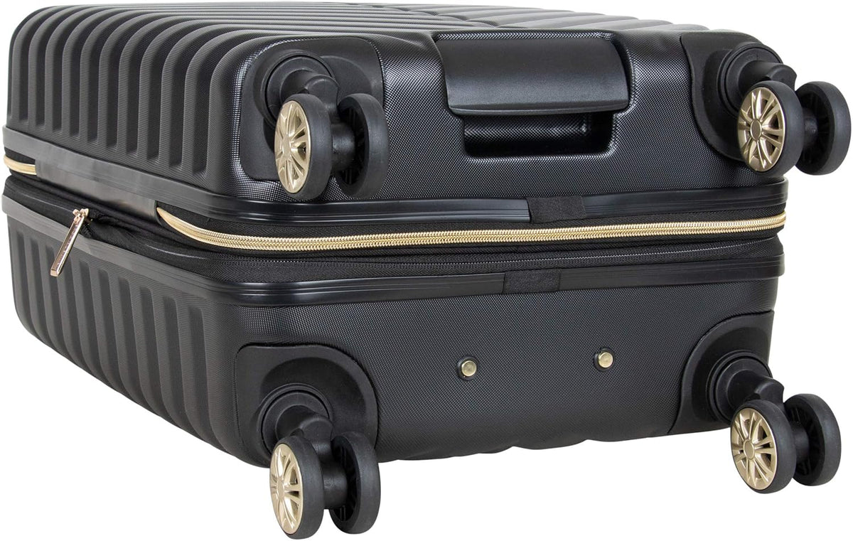 REACTION Madison Square Lightweight Hardside Chevron Expandable Spinner Luggage, Black, 2-Piece (20" Carry On + Tote)