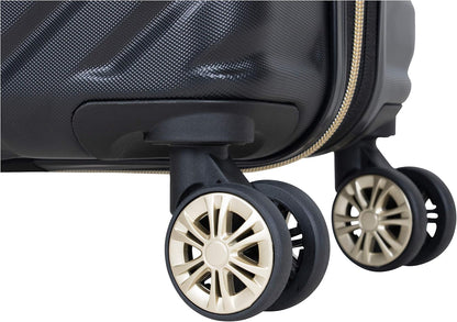 REACTION Madison Square Lightweight Hardside Chevron Expandable Spinner Luggage, Black, 2-Piece (20" Carry On + Tote)
