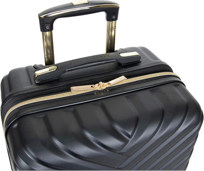 REACTION Madison Square Lightweight Hardside Chevron Expandable Spinner Luggage, Black, 2-Piece (20" Carry On + Tote)