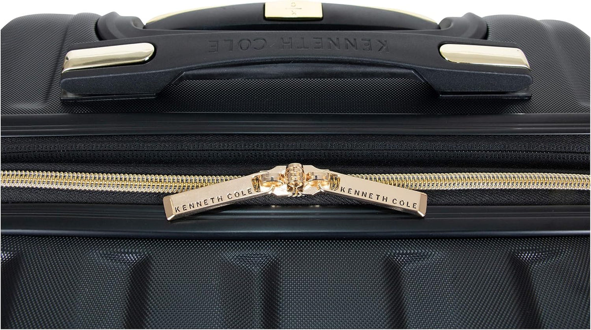 REACTION Madison Square Lightweight Hardside Chevron Expandable Spinner Luggage, Black, 2-Piece (20" Carry On + Tote)