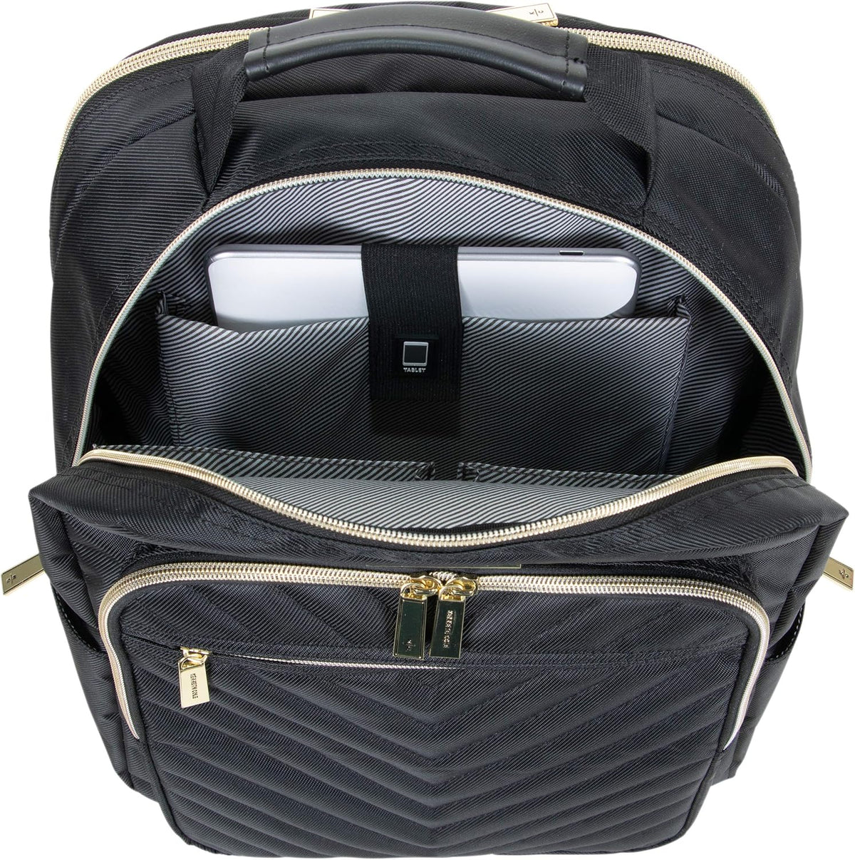 REACTION Madison Square Lightweight Hardside Chevron Expandable Spinner Luggage, Black, 2-Piece (20" Carry On + Tote)