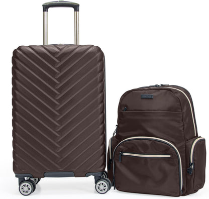 REACTION Madison Square Lightweight Hardside Chevron Expandable Spinner Luggage, Black, 2-Piece (20" Carry On + Tote)