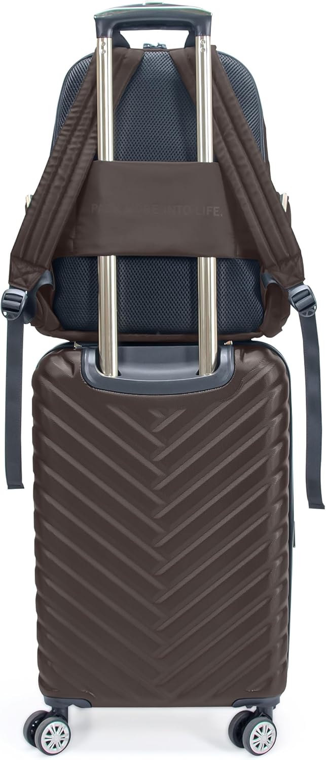 REACTION Madison Square Lightweight Hardside Chevron Expandable Spinner Luggage, Black, 2-Piece (20" Carry On + Tote)