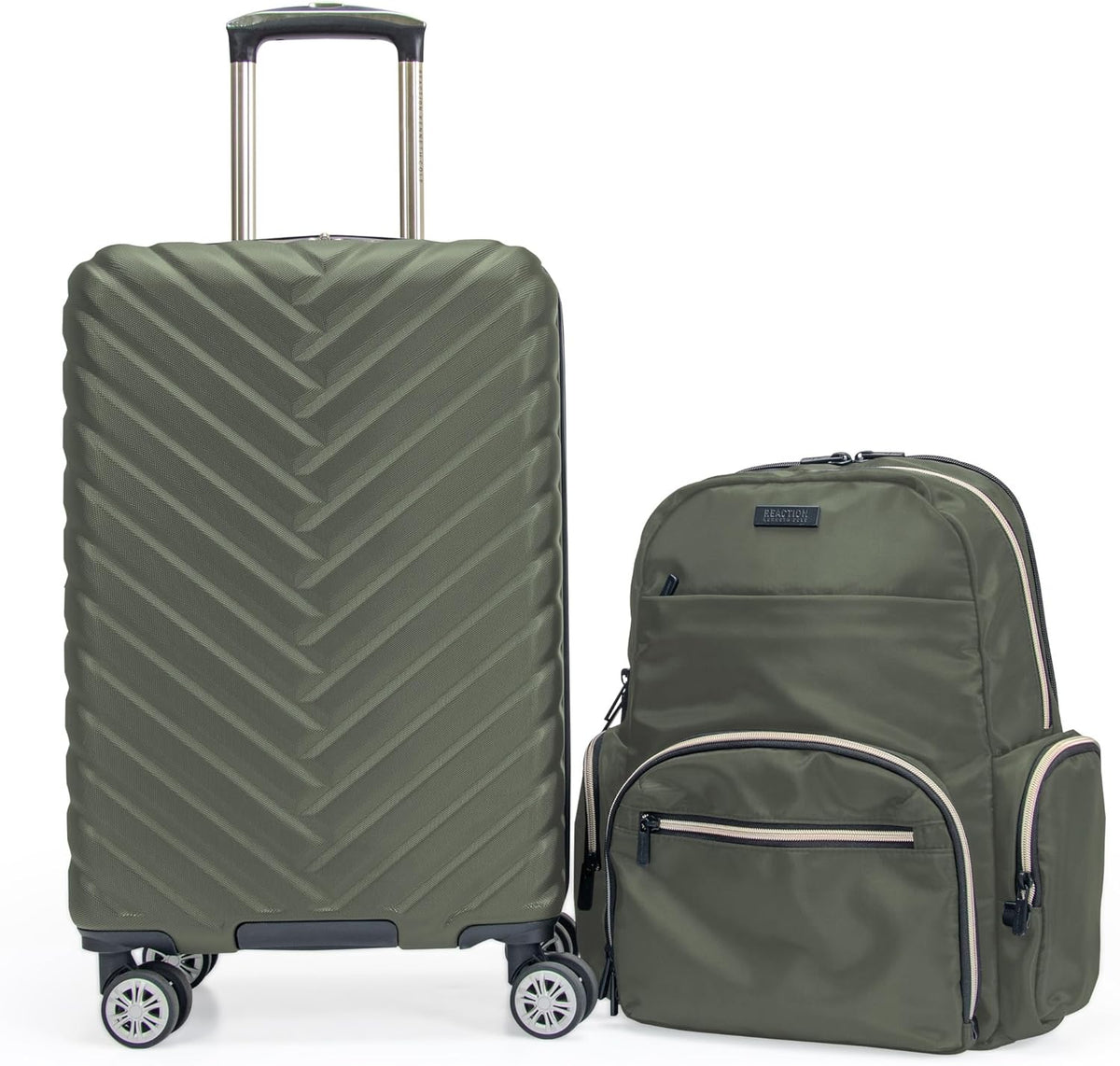 REACTION Madison Square Lightweight Hardside Chevron Expandable Spinner Luggage, Black, 2-Piece (20" Carry On + Tote)