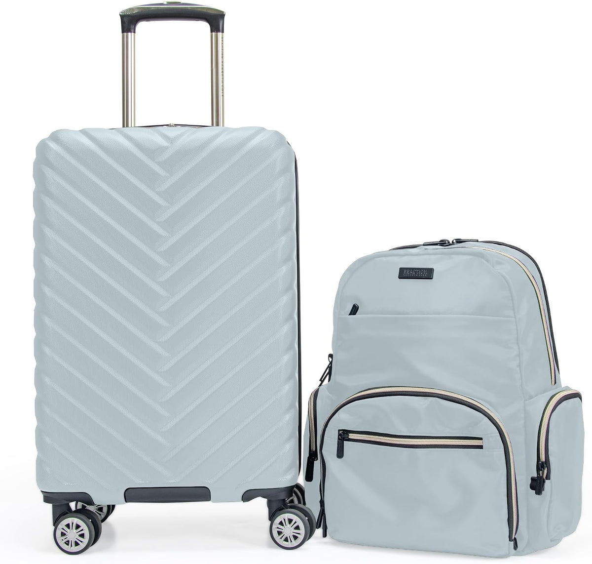 REACTION Madison Square Lightweight Hardside Chevron Expandable Spinner Luggage, Black, 2-Piece (20" Carry On + Tote)