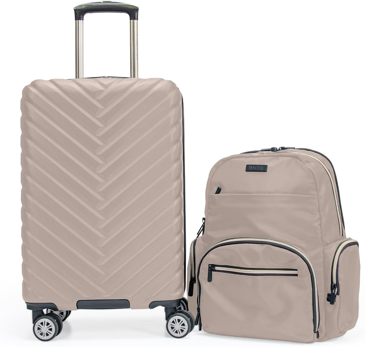 REACTION Madison Square Lightweight Hardside Chevron Expandable Spinner Luggage, Black, 2-Piece (20" Carry On + Tote)