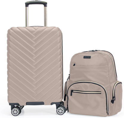 REACTION Madison Square Lightweight Hardside Chevron Expandable Spinner Luggage, Black, 2-Piece (20" Carry On + Tote)