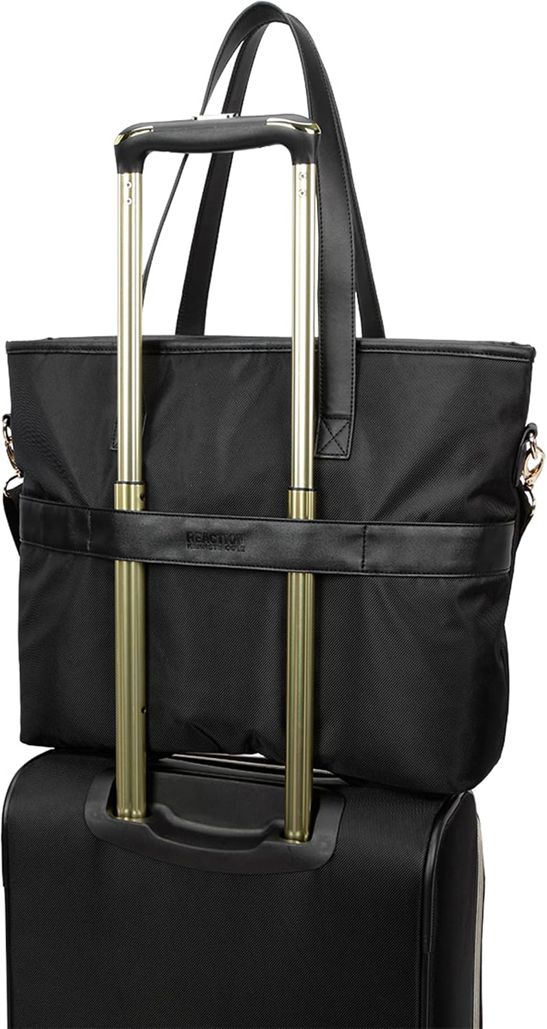 REACTION Madison Square Lightweight Hardside Chevron Expandable Spinner Luggage, Black, 2-Piece (20" Carry On + Tote)