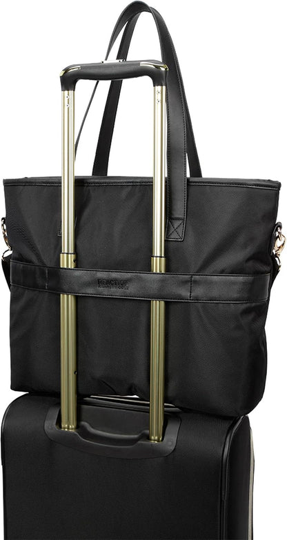 REACTION Madison Square Lightweight Hardside Chevron Expandable Spinner Luggage, Black, 2-Piece (20" Carry On + Tote)