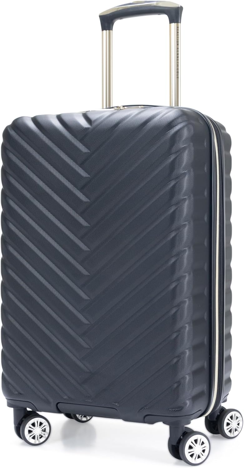 REACTION Madison Square Lightweight Hardside Chevron Expandable Spinner Luggage, Black, 2-Piece (20" Carry On + Tote)