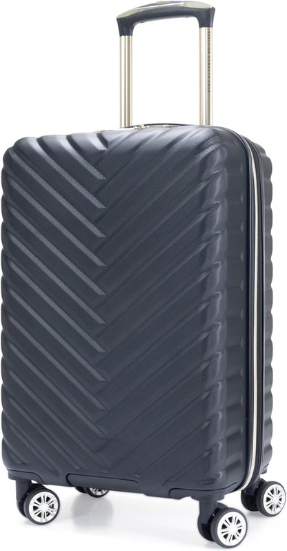 REACTION Madison Square Lightweight Hardside Chevron Expandable Spinner Luggage, Black, 2-Piece (20" Carry On + Tote)