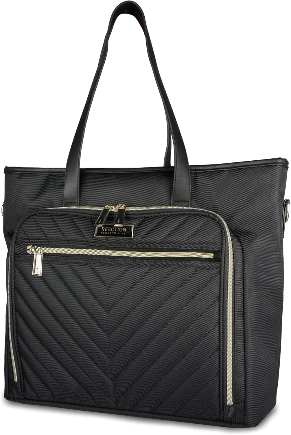 REACTION Madison Square Lightweight Hardside Chevron Expandable Spinner Luggage, Black, 2-Piece (20" Carry On + Tote)