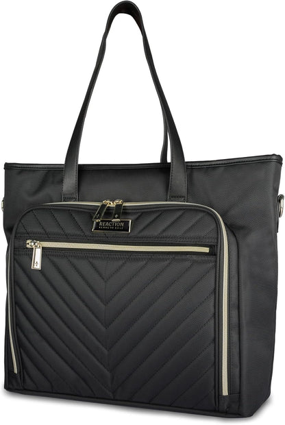 REACTION Madison Square Lightweight Hardside Chevron Expandable Spinner Luggage, Black, 2-Piece (20" Carry On + Tote)