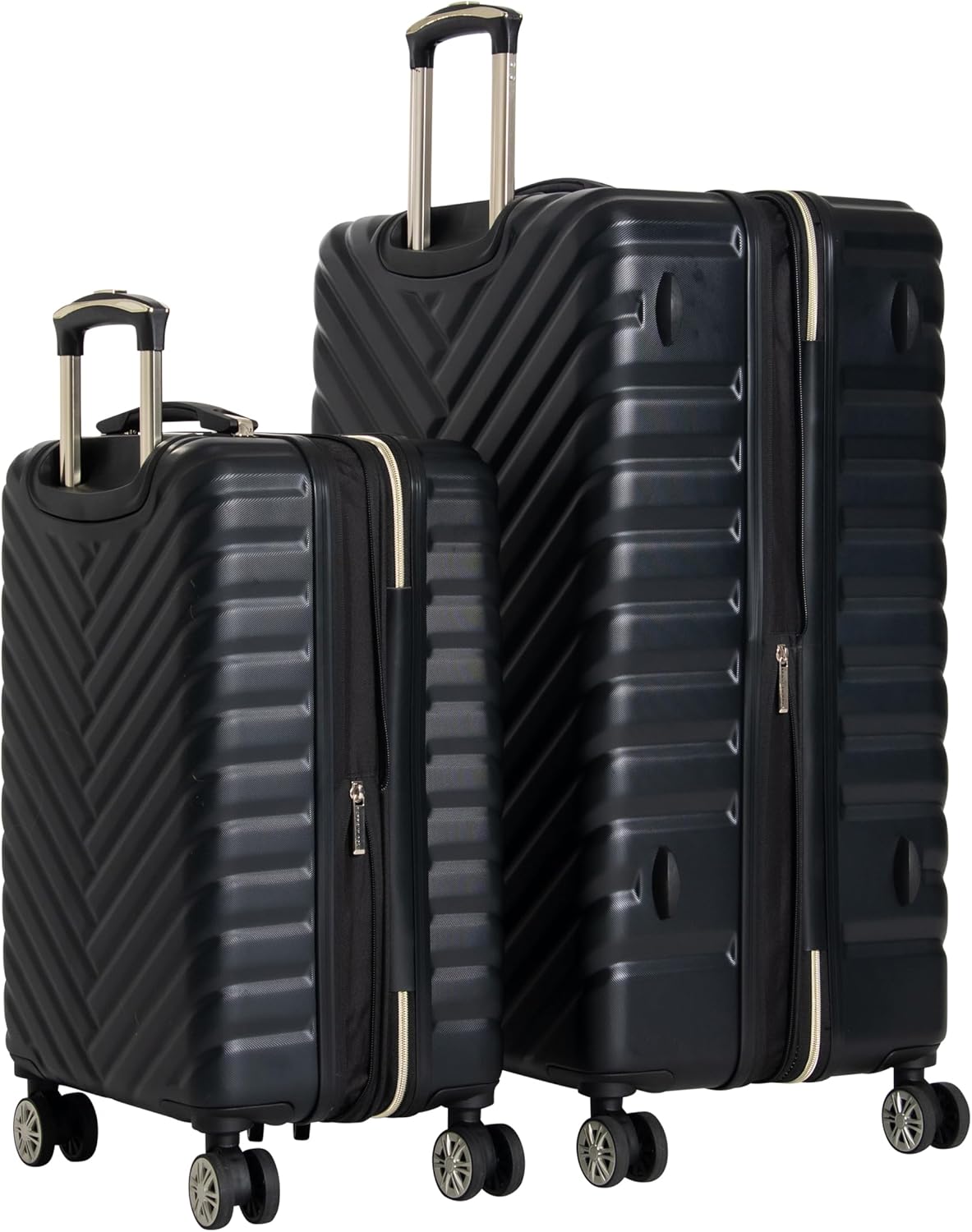 REACTION Madison Square Lightweight Hardside Chevron Expandable Spinner Luggage, Black, 2-Piece (20" Carry On + Tote)