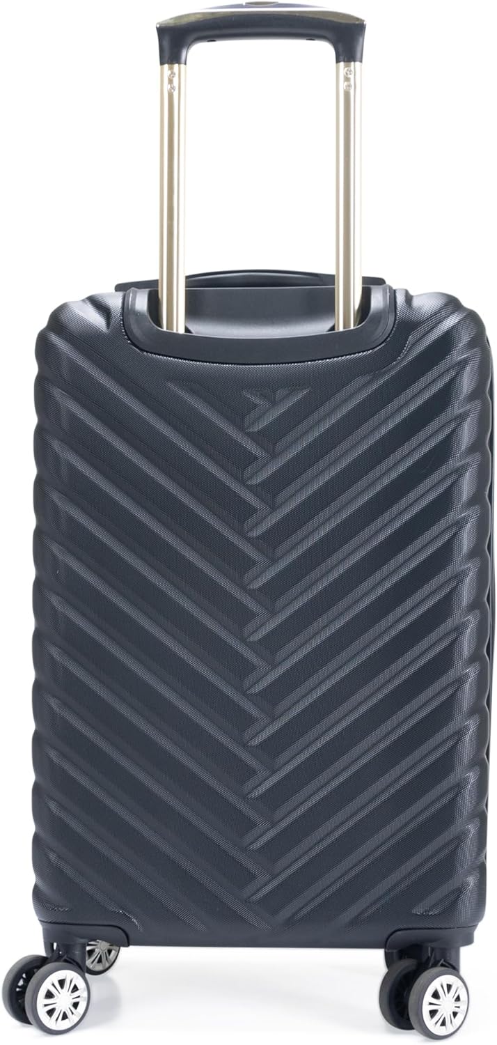 REACTION Madison Square Lightweight Hardside Chevron Expandable Spinner Luggage, Black, 2-Piece (20" Carry On + Tote)