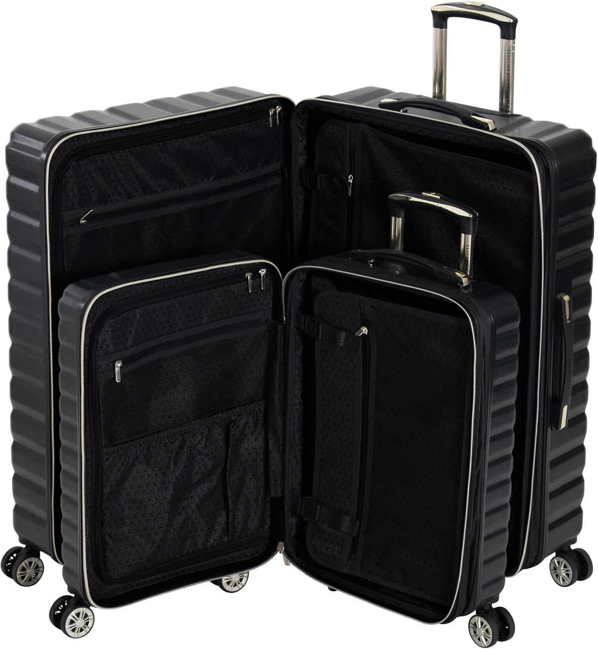 REACTION Madison Square Lightweight Hardside Chevron Expandable Spinner Luggage, Black, 2-Piece (20" Carry On + Tote)