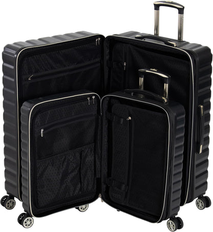REACTION Madison Square Lightweight Hardside Chevron Expandable Spinner Luggage, Black, 2-Piece (20" Carry On + Tote)