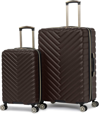 REACTION Madison Square Lightweight Hardside Chevron Expandable Spinner Luggage, Black, 2-Piece (20" Carry On + Tote)