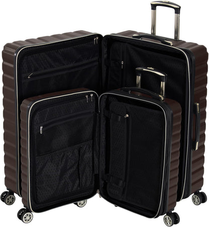 REACTION Madison Square Lightweight Hardside Chevron Expandable Spinner Luggage, Black, 2-Piece (20" Carry On + Tote)