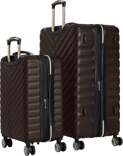 REACTION Madison Square Lightweight Hardside Chevron Expandable Spinner Luggage, Black, 2-Piece (20" Carry On + Tote)