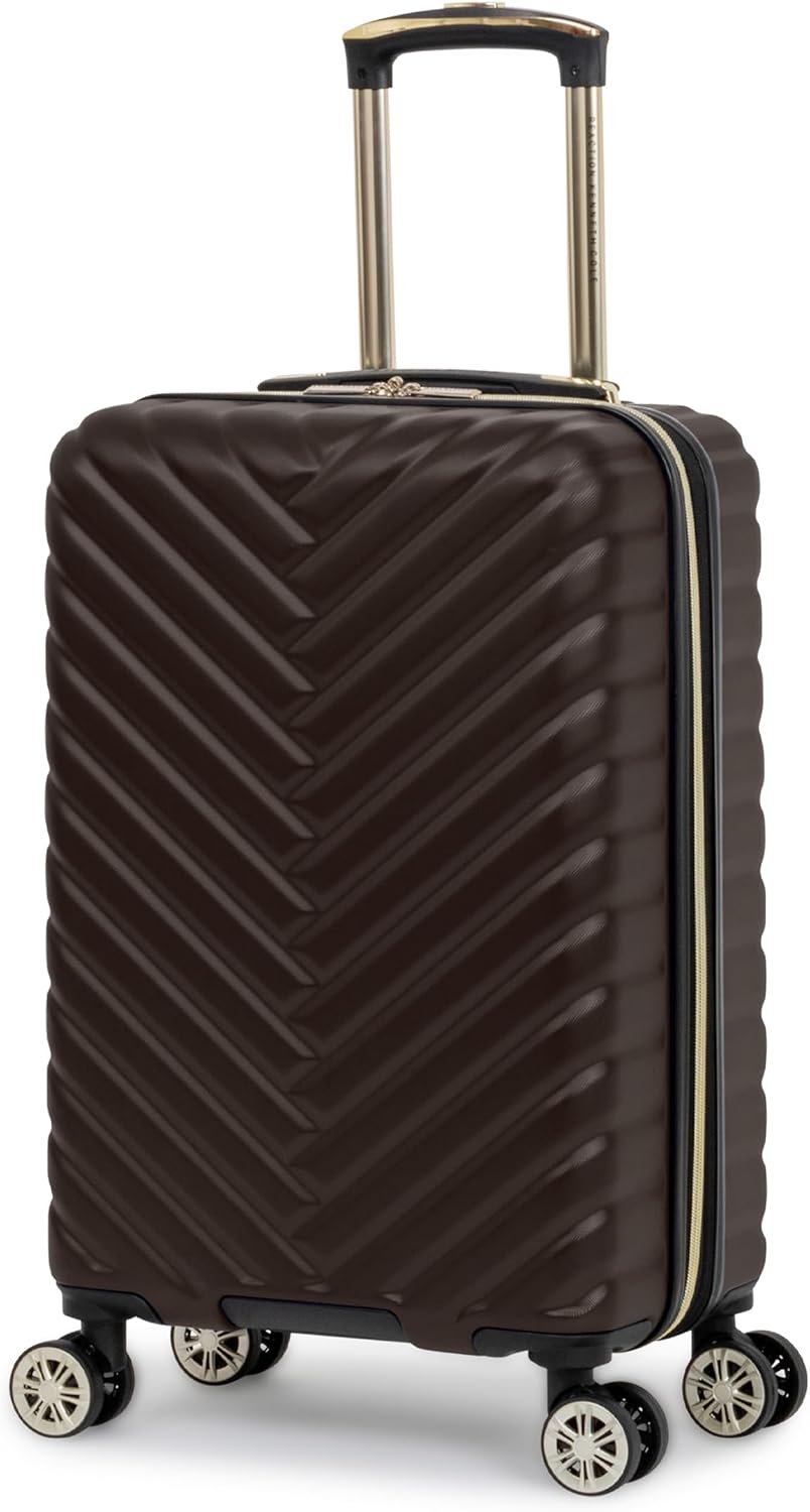 REACTION Madison Square Lightweight Hardside Chevron Expandable Spinner Luggage, Black, 2-Piece (20" Carry On + Tote)
