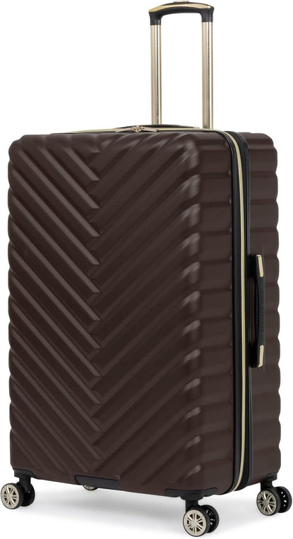 REACTION Madison Square Lightweight Hardside Chevron Expandable Spinner Luggage, Black, 2-Piece (20" Carry On + Tote)