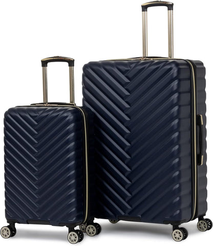 REACTION Madison Square Lightweight Hardside Chevron Expandable Spinner Luggage, Black, 2-Piece (20" Carry On + Tote)