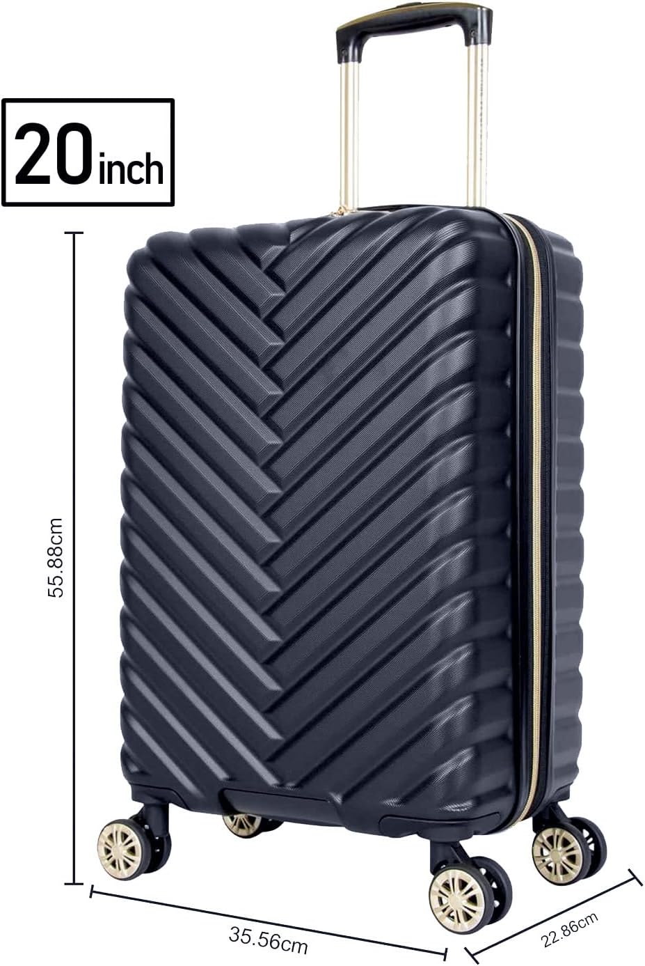 REACTION Madison Square Lightweight Hardside Chevron Expandable Spinner Luggage, Black, 2-Piece (20" Carry On + Tote)