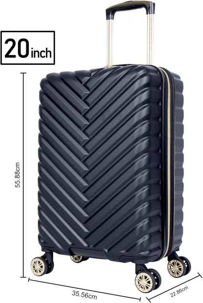 REACTION Madison Square Lightweight Hardside Chevron Expandable Spinner Luggage, Black, 2-Piece (20" Carry On + Tote)