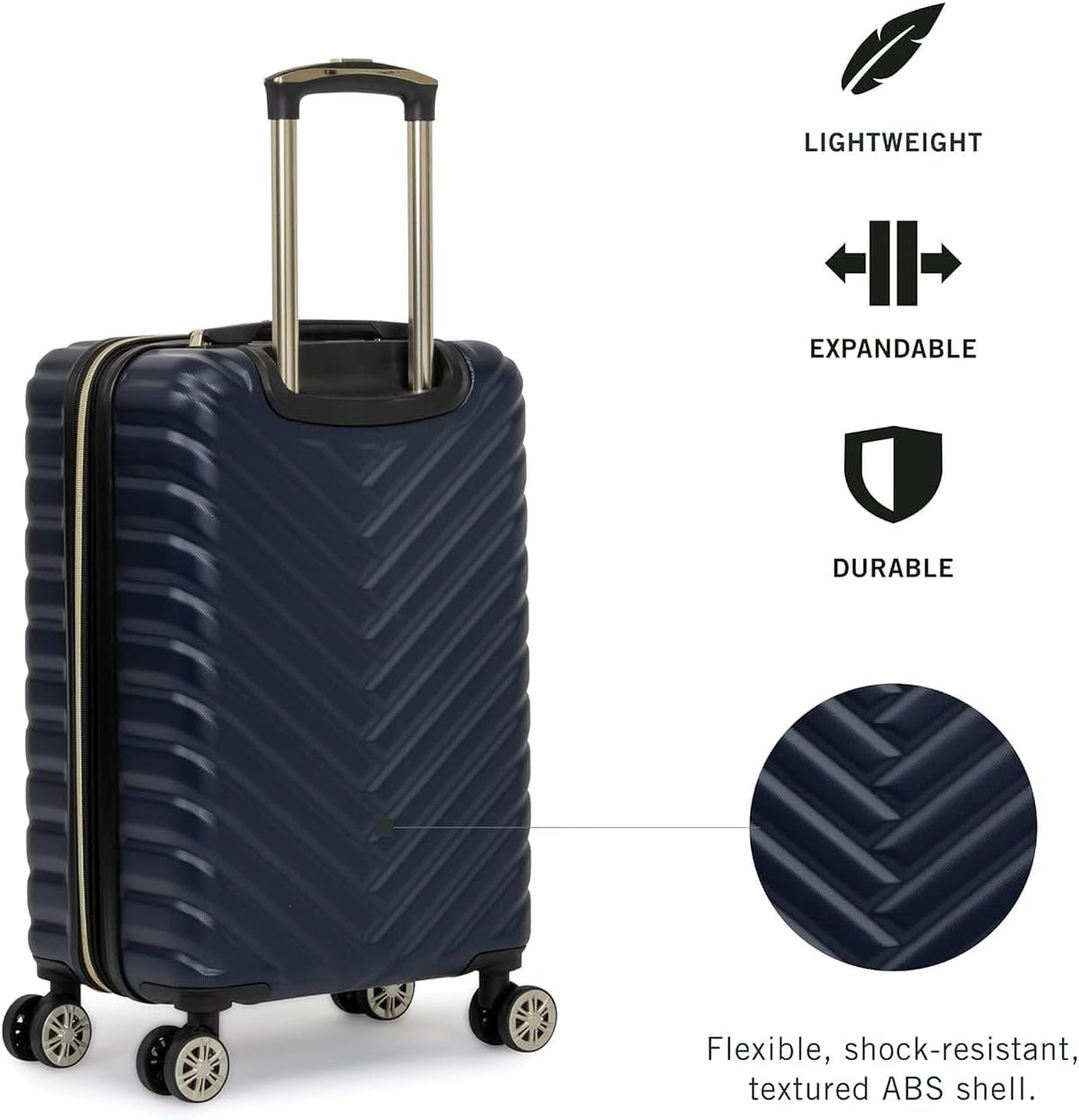 REACTION Madison Square Lightweight Hardside Chevron Expandable Spinner Luggage, Black, 2-Piece (20" Carry On + Tote)