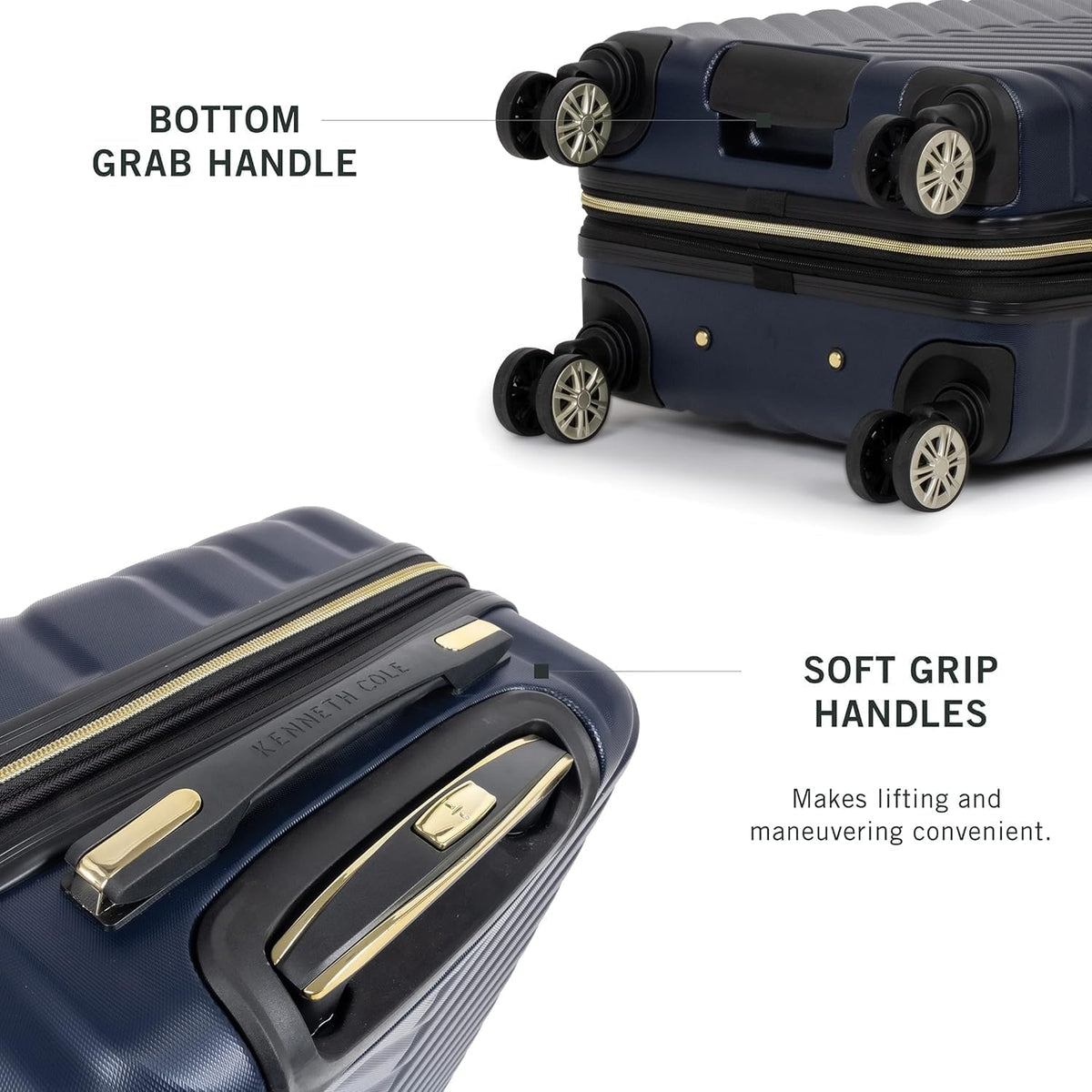 REACTION Madison Square Lightweight Hardside Chevron Expandable Spinner Luggage, Black, 2-Piece (20" Carry On + Tote)