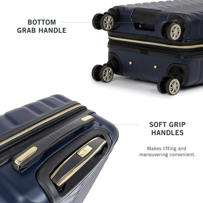 REACTION Madison Square Lightweight Hardside Chevron Expandable Spinner Luggage, Black, 2-Piece (20" Carry On + Tote)