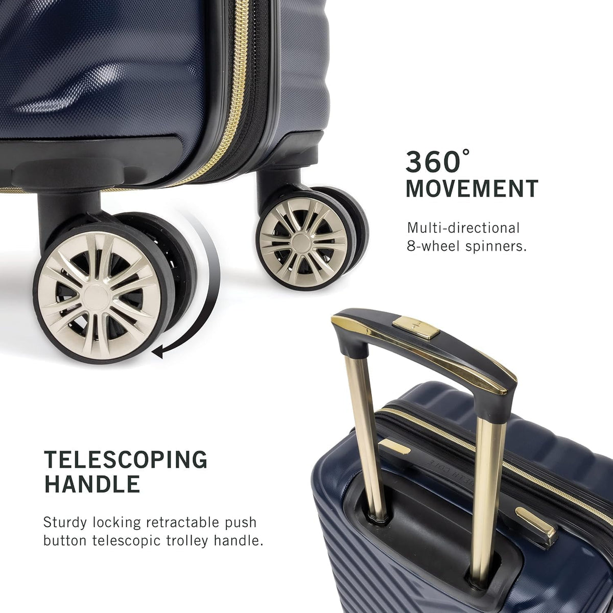 REACTION Madison Square Lightweight Hardside Chevron Expandable Spinner Luggage, Black, 2-Piece (20" Carry On + Tote)