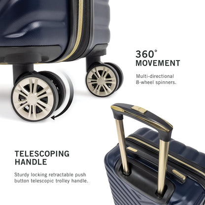 REACTION Madison Square Lightweight Hardside Chevron Expandable Spinner Luggage, Black, 2-Piece (20" Carry On + Tote)