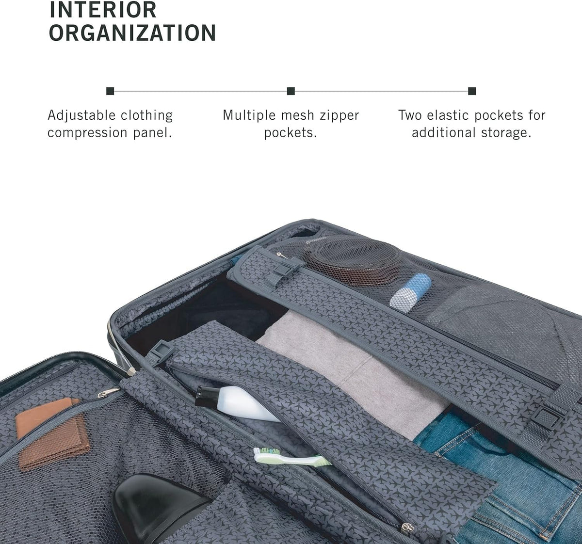 REACTION Madison Square Lightweight Hardside Chevron Expandable Spinner Luggage, Black, 2-Piece (20" Carry On + Tote)